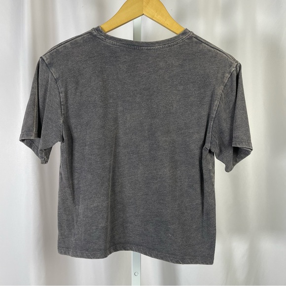 Colsie XS Small Oversized Boxy Acid Wash Charcoal Crewneck Crop Top Tee Shirt - Picture 2 of 4